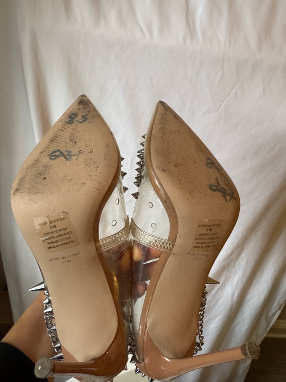 Steve Madden Studded Clear Heels Size 8.5 Statement Pumps - Picture 9 of 11